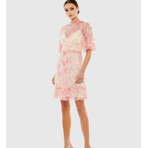Mac Duggal Dresses & Skirts - Flounce Sleeve Floral Rose/Cream Embellished Dress Size 6 NWT